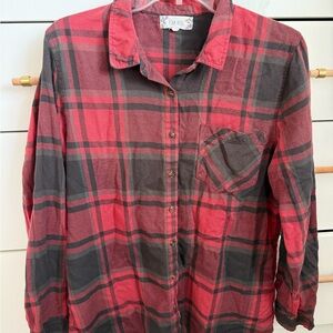 Pink Rose Maroon and Black Plaid Shirt